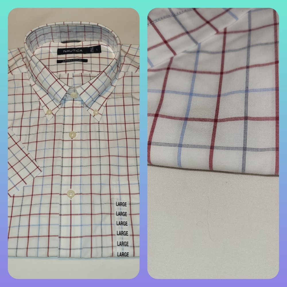 NWT Nautica Plaid Button Down Short Sleeve Dress L